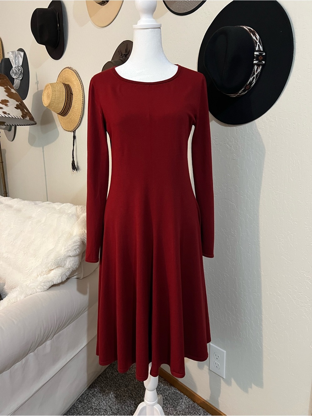 Lafayette 148 New York Women's Long-Sleeve Red Fit-and-Flare Dress M